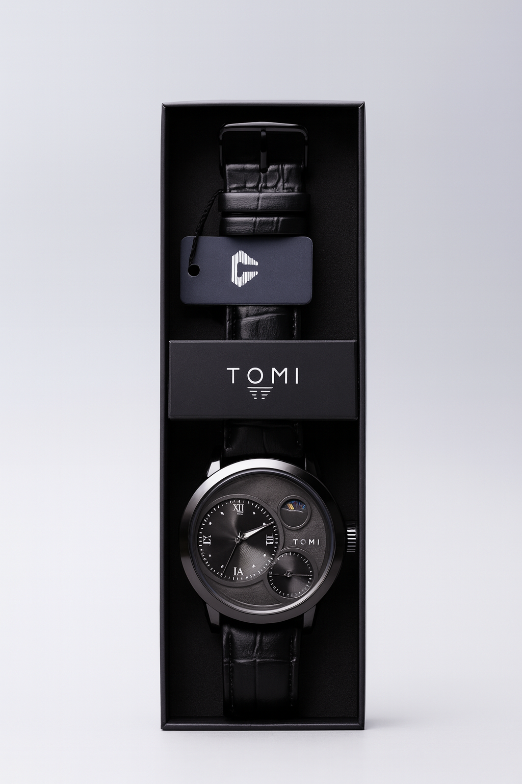 TOMI Black Leather Luxury Watch