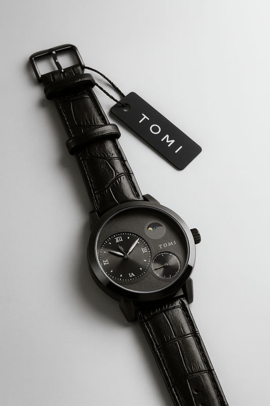 TOMI Black Leather Luxury Watch