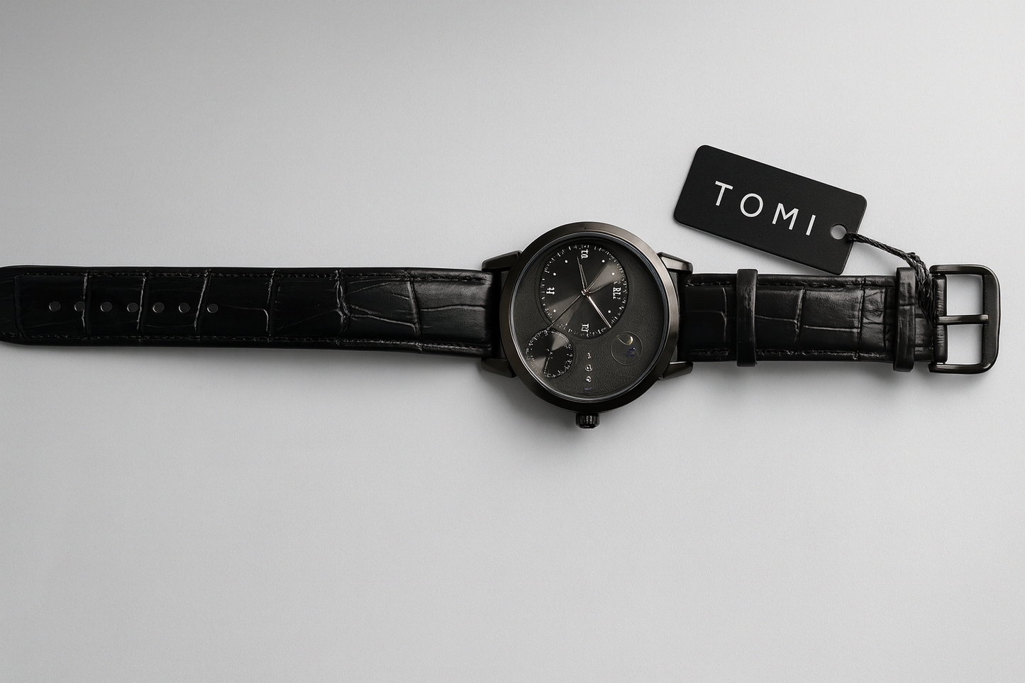 TOMI Black Leather Luxury Watch