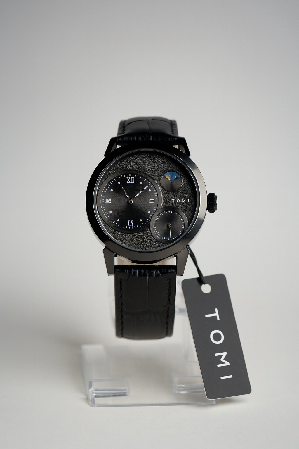 TOMI Black Leather Luxury Watch