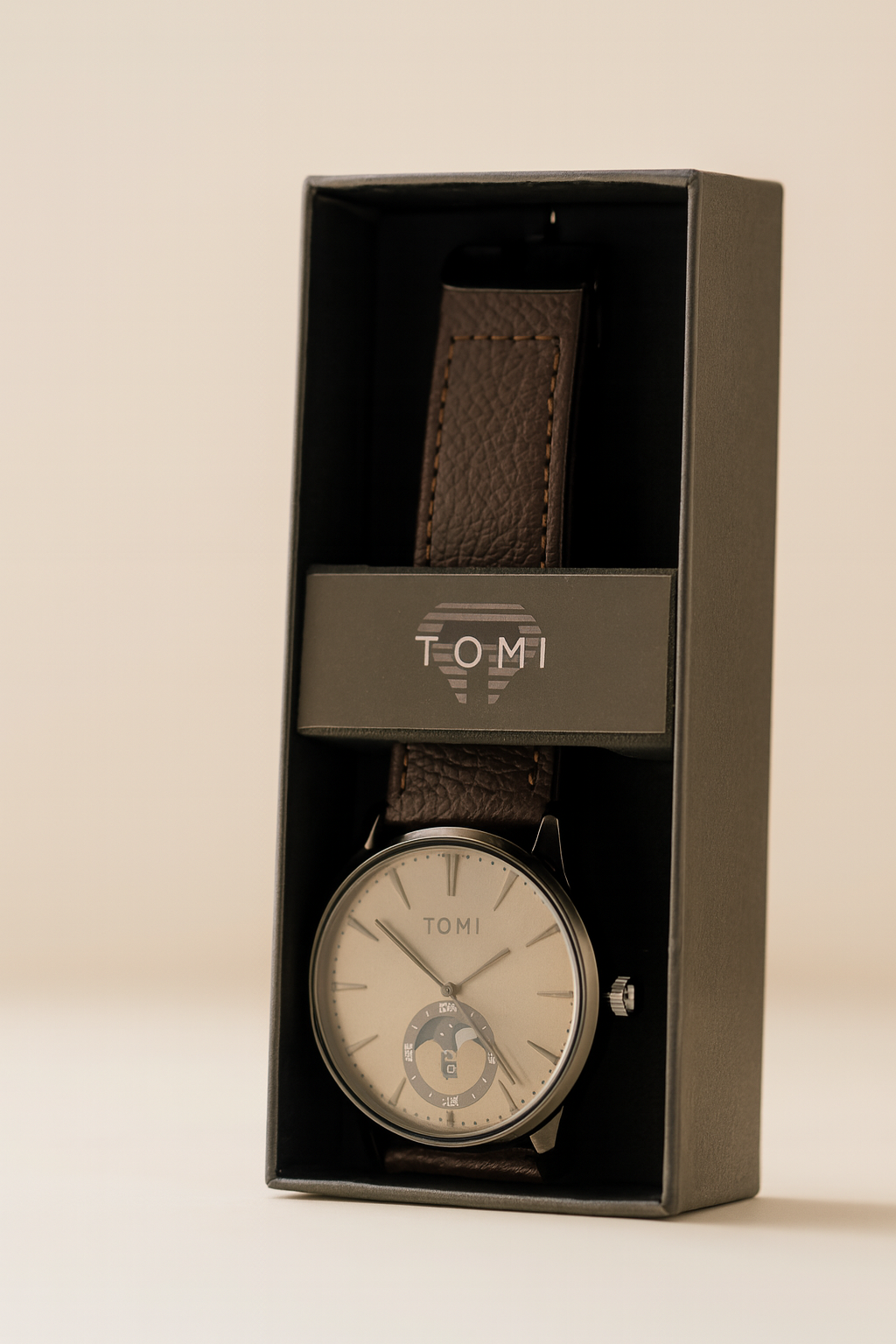 TOMI Classic Moonphase Watch – Brown Leather Strap