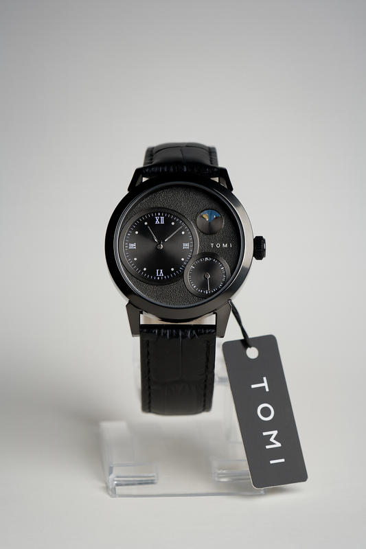 TOMI Black Leather Luxury Watch