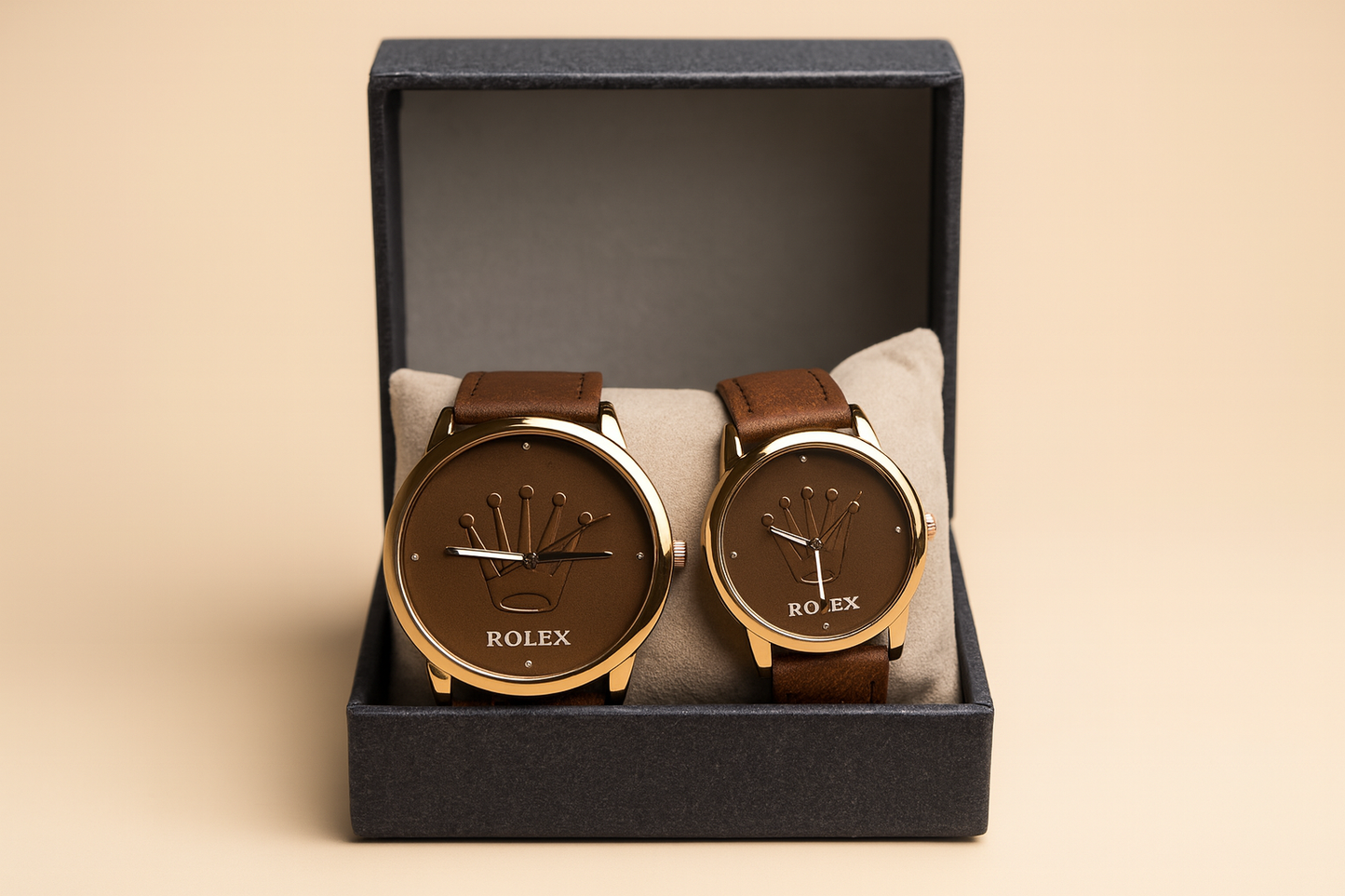 Luxury Brown Leather Couple Watch Set