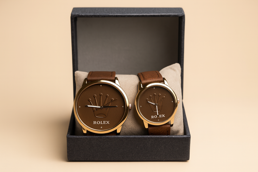Luxury Brown Leather Couple Watch Set