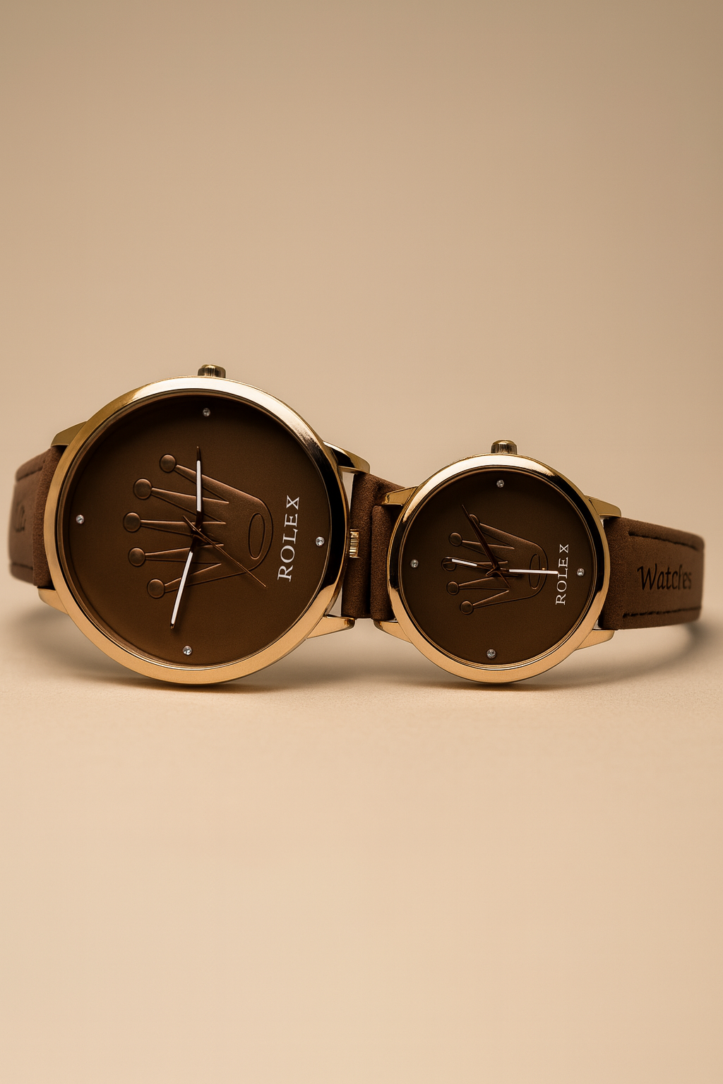 Luxury Brown Leather Couple Watch Set