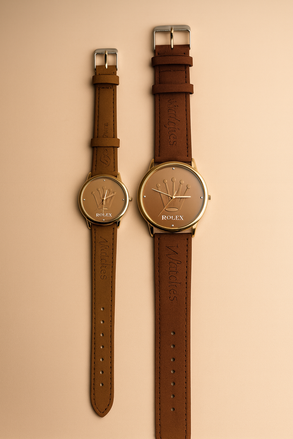 Luxury Brown Leather Couple Watch Set