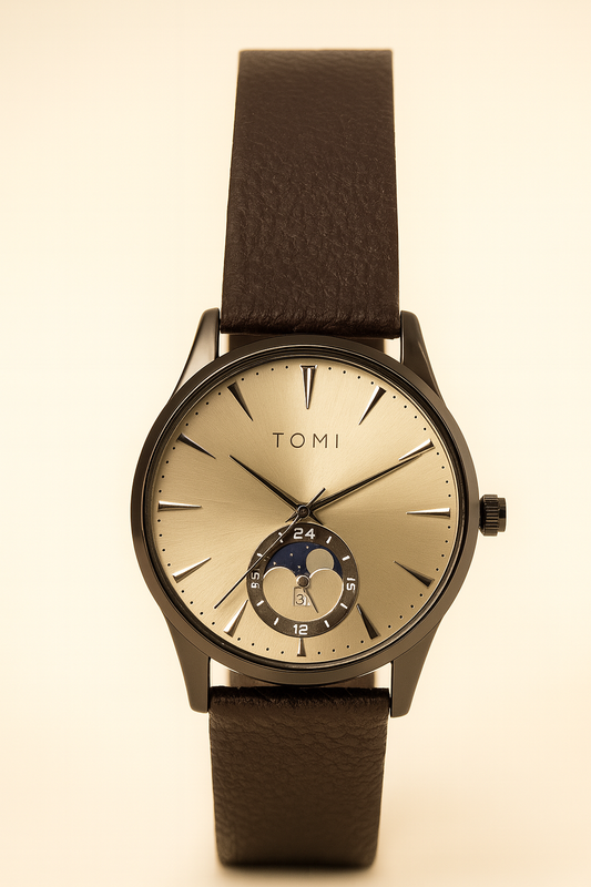 TOMI Classic Moonphase Watch – Brown Leather Strap