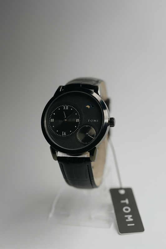 TOMI Black Leather Luxury Watch